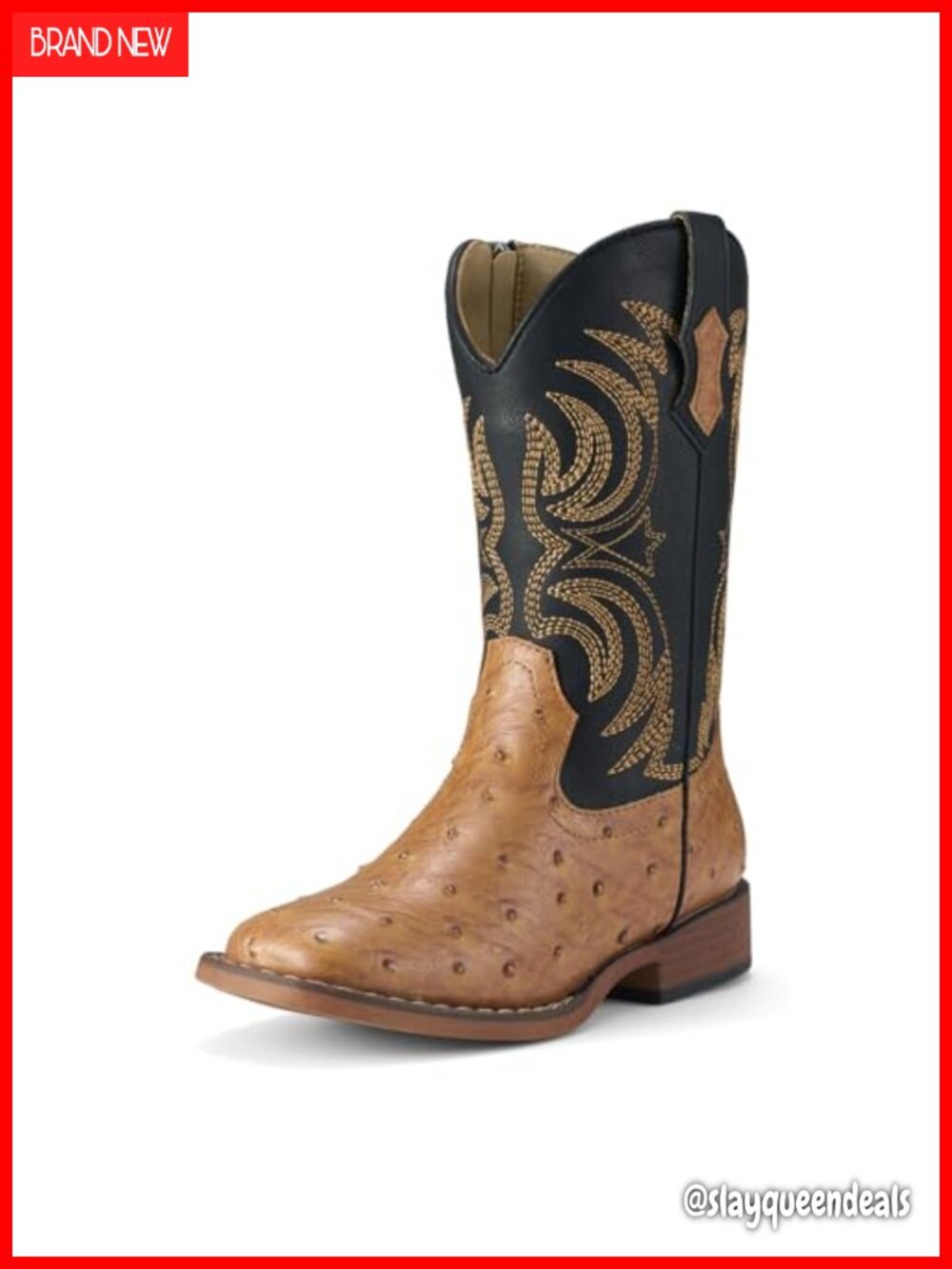 Kids Western Cowboy Boots Square Toe Side Zipper Pull Tabs